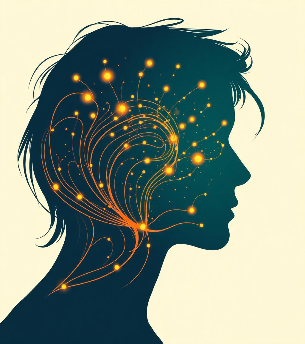 Ilustração de uma mente com múltiplos fluxos de pensamento simultâneos